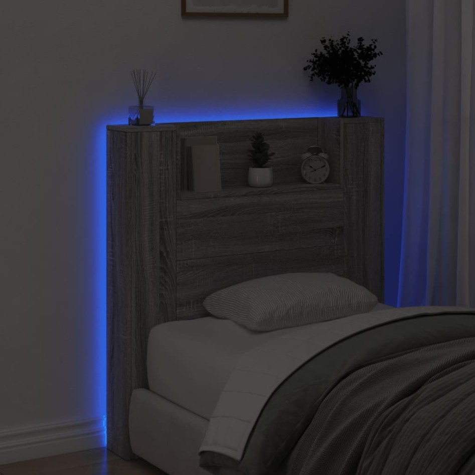 Cabecero de cama con luz LED gris Sonoma 100x16,5x103,5