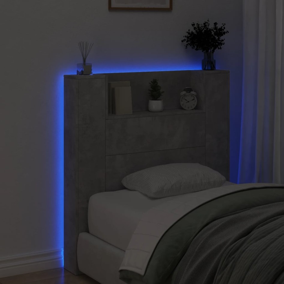 Cabecero de cama con luz LED gris hormigón 100x16,5x103,5