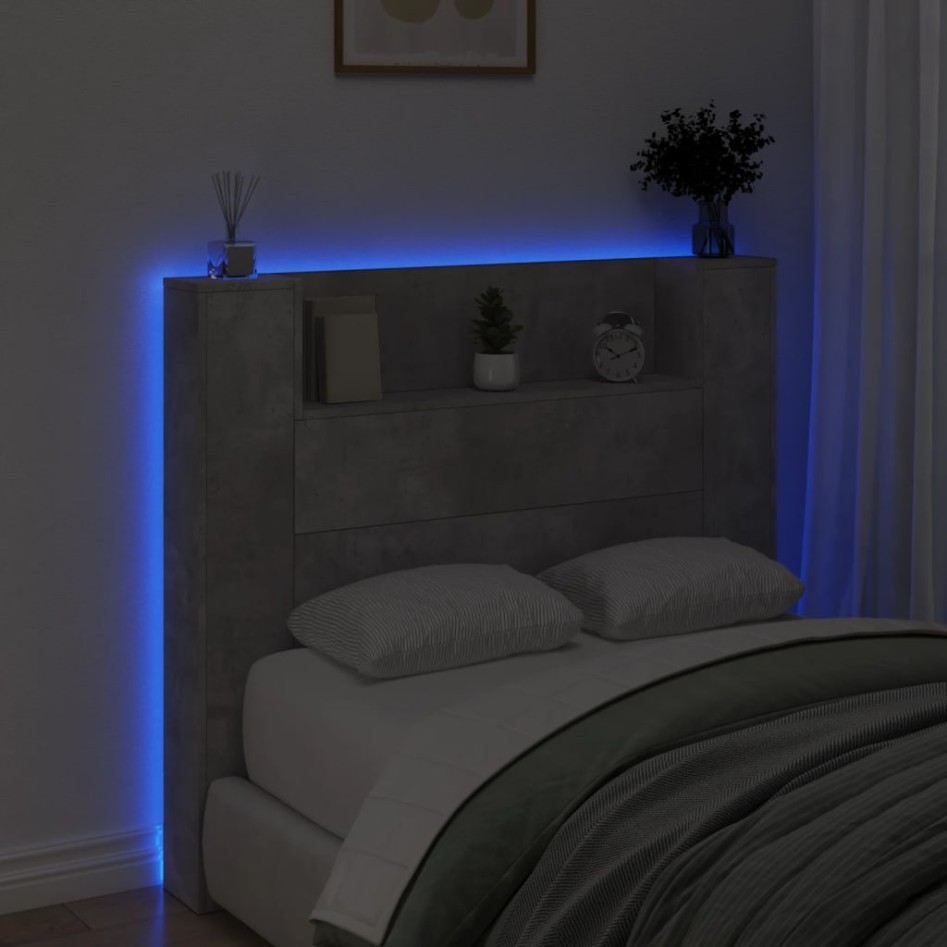 Cabecero de cama con luz LED gris hormigón 120x16,5x103,5