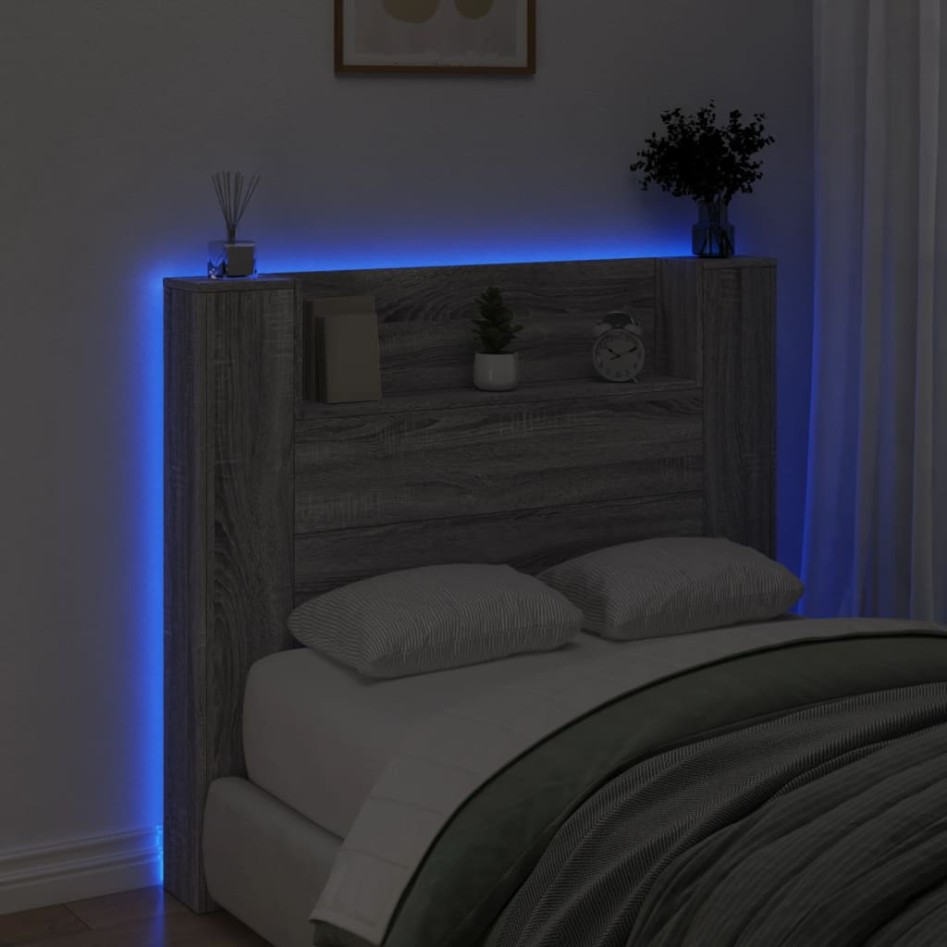 Cabecero de cama con luz LED gris Sonoma 120x16,5x103,5