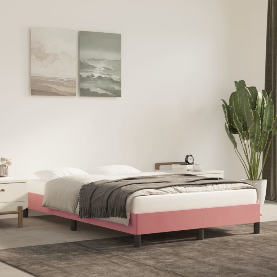 Estructura de cama de terciopelo rosa 120x200