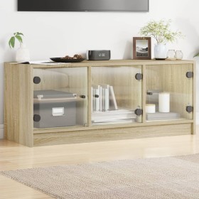 Mueble de TV con puertas de vidrio roble Sonoma 102x37x42