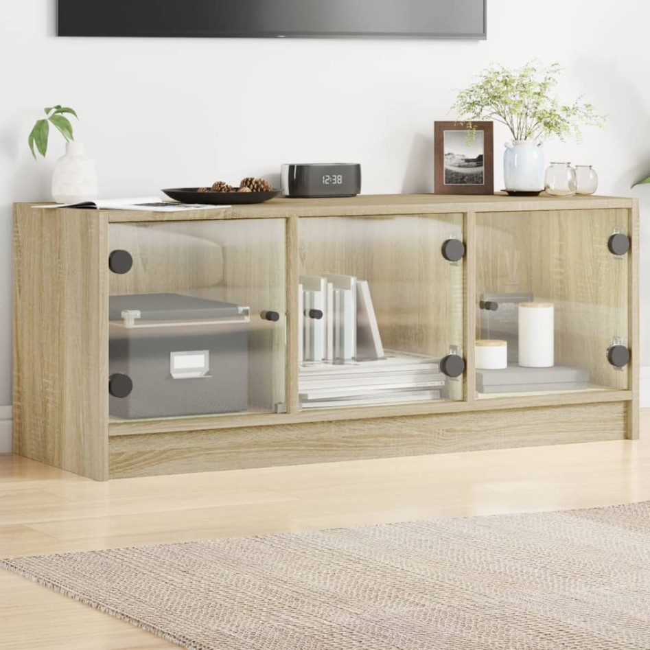 Mueble de TV con puertas de vidrio roble Sonoma 102x37x42