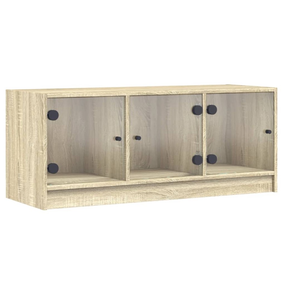 Mueble de TV con puertas de vidrio roble Sonoma 102x37x42