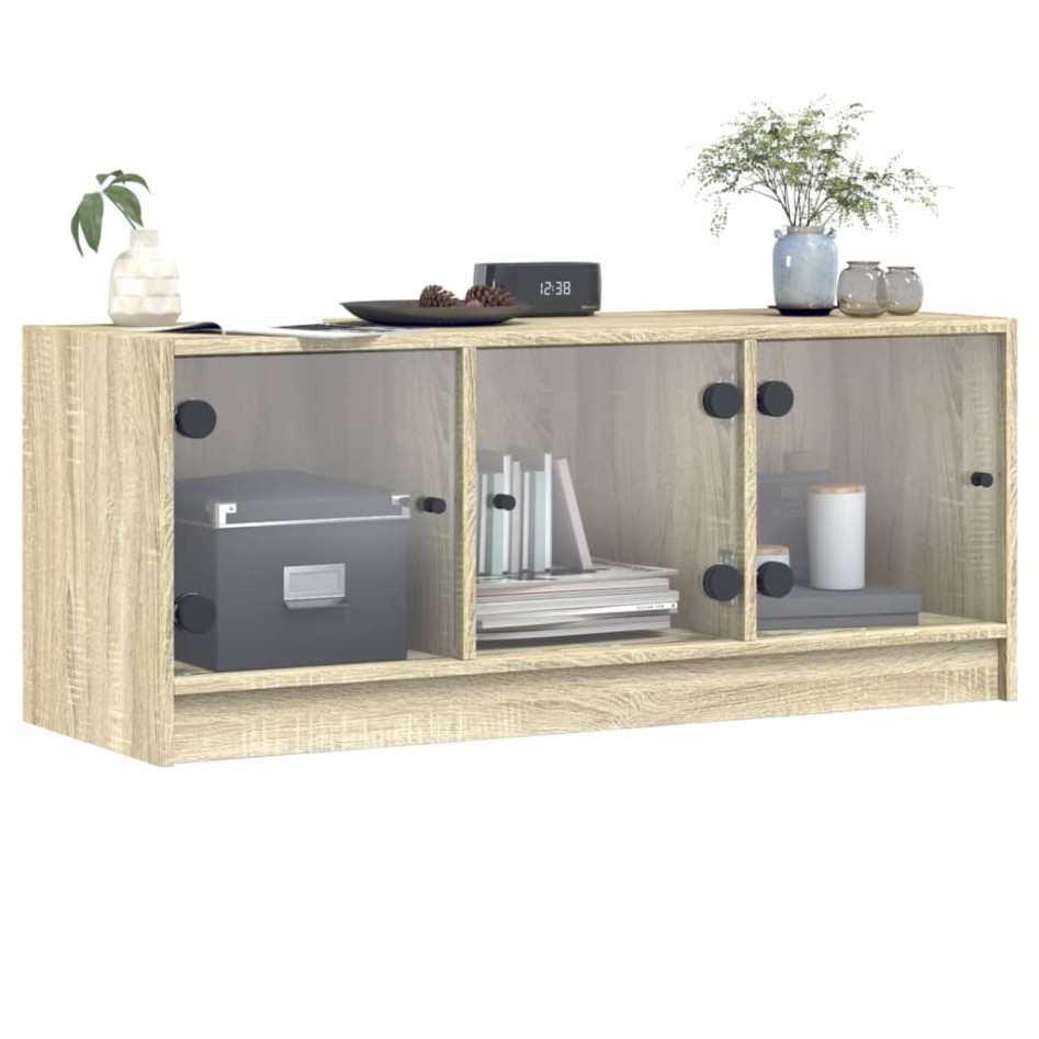 Mueble de TV con puertas de vidrio roble Sonoma 102x37x42