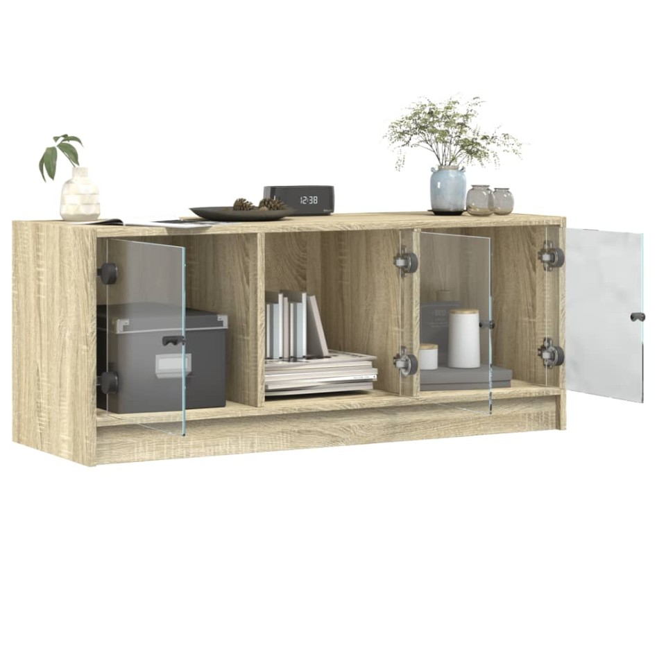 Mueble de TV con puertas de vidrio roble Sonoma 102x37x42