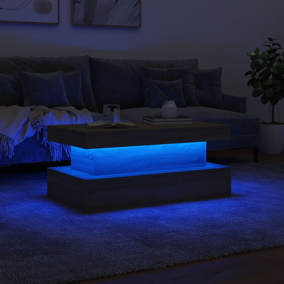Mesa de centro con luces LED roble Sonoma 90x50x40