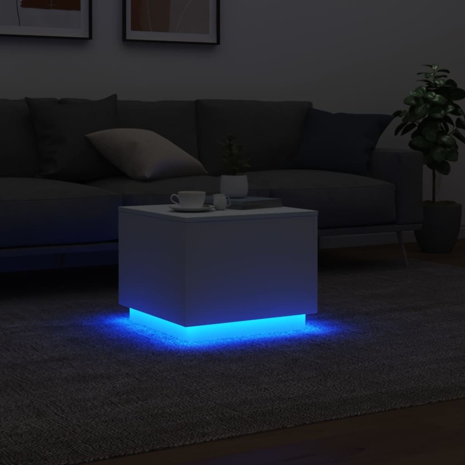 Mesa de centro con luces LED blanco 50x50x40