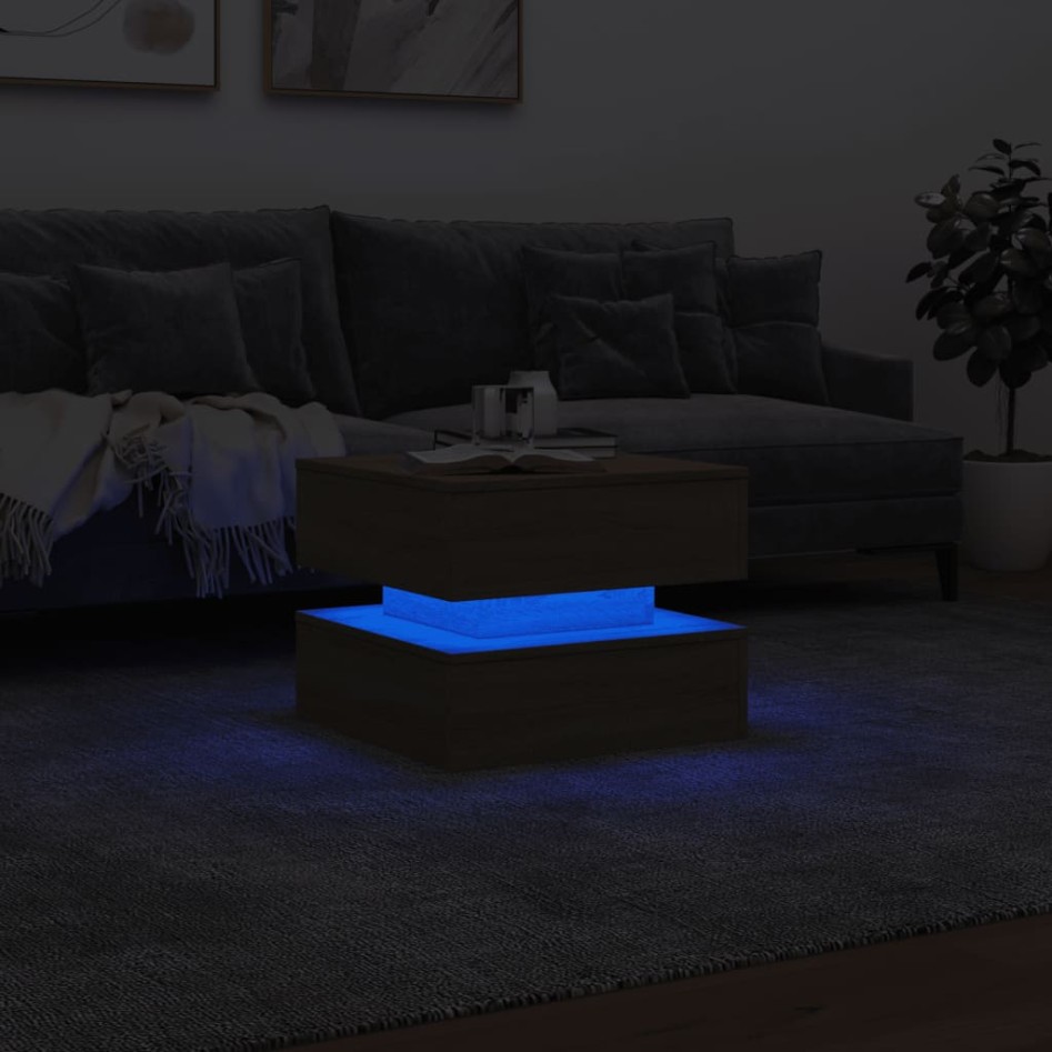 Mesa de centro con luces LED roble Sonoma 50x50x40