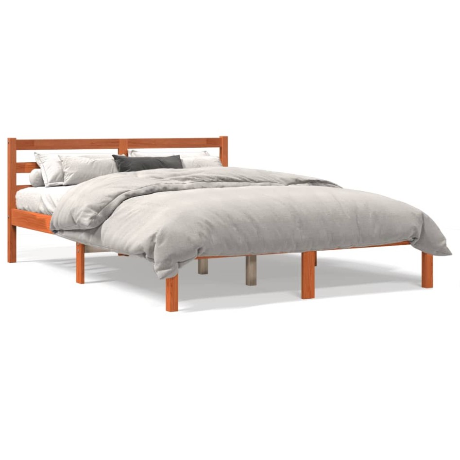 Cama sin colchón madera maciza de pino marrón cera 140x190