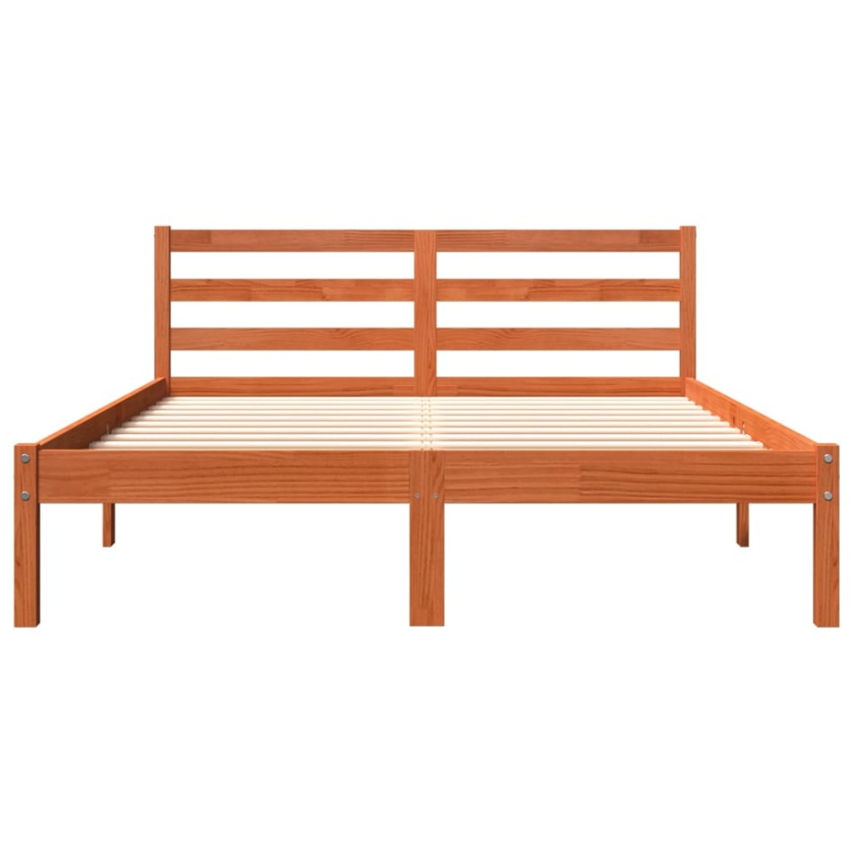 Cama sin colchón madera maciza de pino marrón cera 140x190