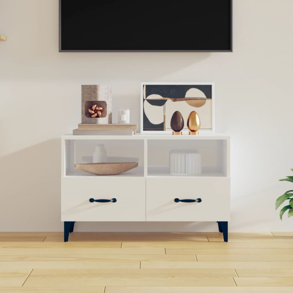 Mueble de TV madera contrachapada blanco brillo 80x36x50