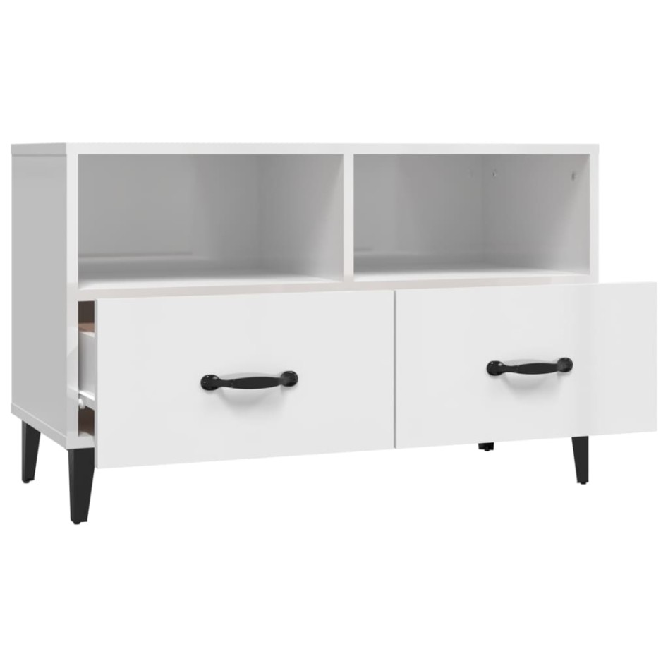 Mueble de TV madera contrachapada blanco brillo 80x36x50