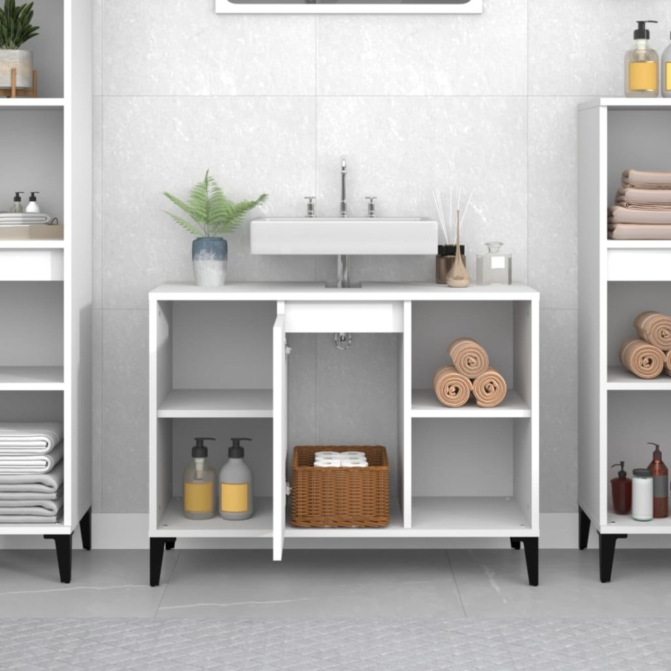 Armario para lavabo madera contrachapada blanco 80x33x60