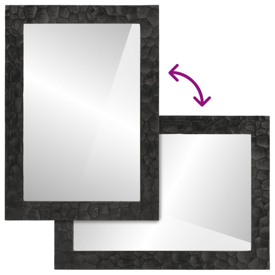 Espejo de baño madera maciza mango y vidrio negro 50x70x2,5