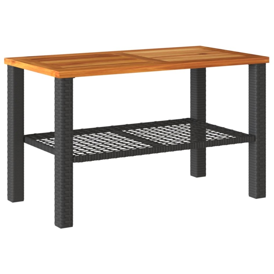 Mesa de jardín ratán sintético madera acacia negro 70x38x42