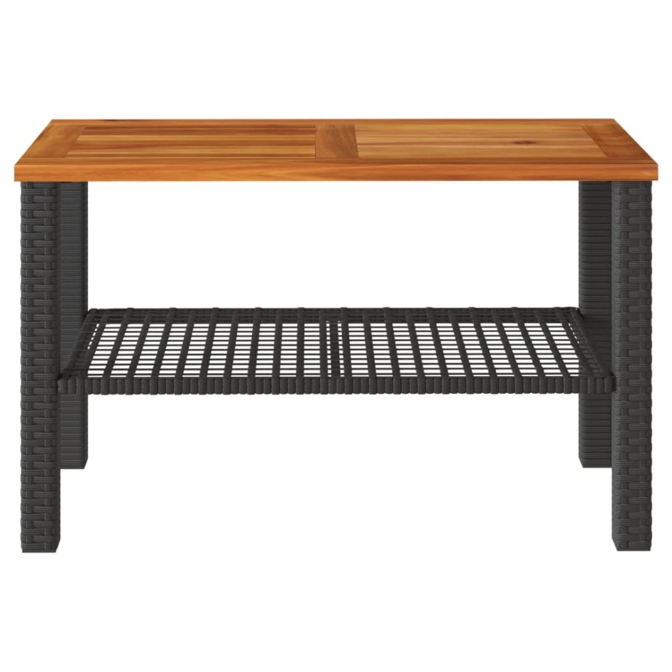 Mesa de jardín ratán sintético madera acacia negro 70x38x42