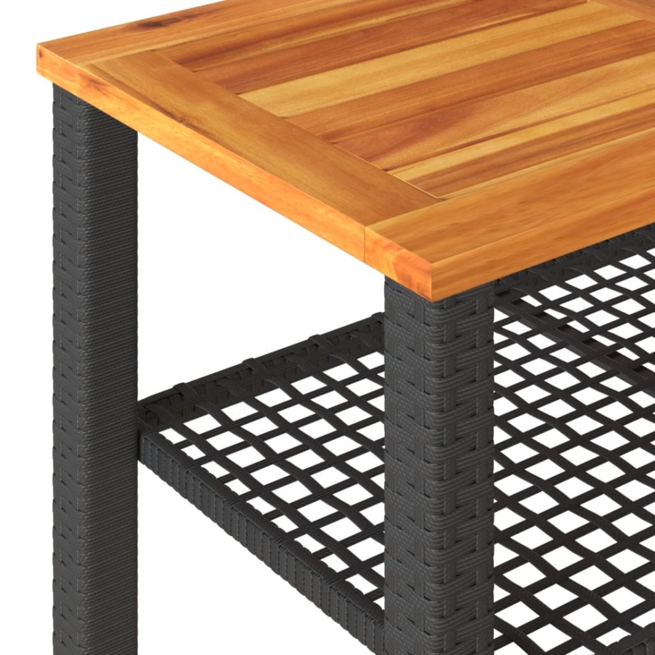 Mesa de jardín ratán sintético madera acacia negro 70x38x42