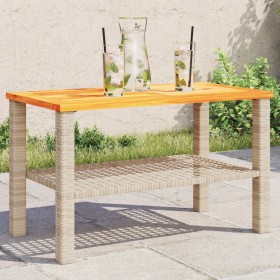 Mesa de jardín ratán sintético madera acacia beige 70x38x42