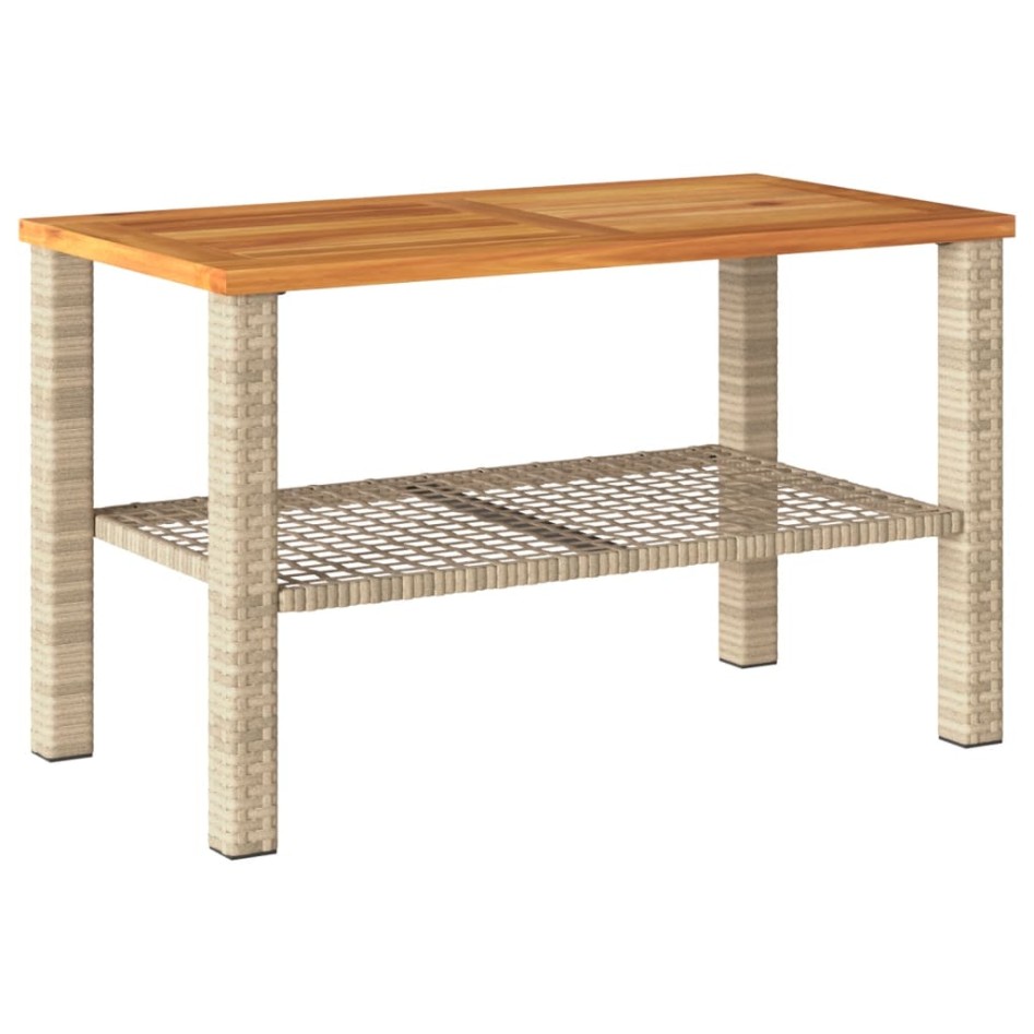 Mesa de jardín ratán sintético madera acacia beige 70x38x42