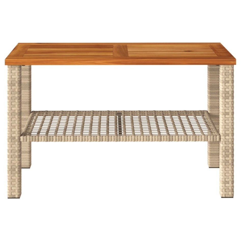 Mesa de jardín ratán sintético madera acacia beige 70x38x42