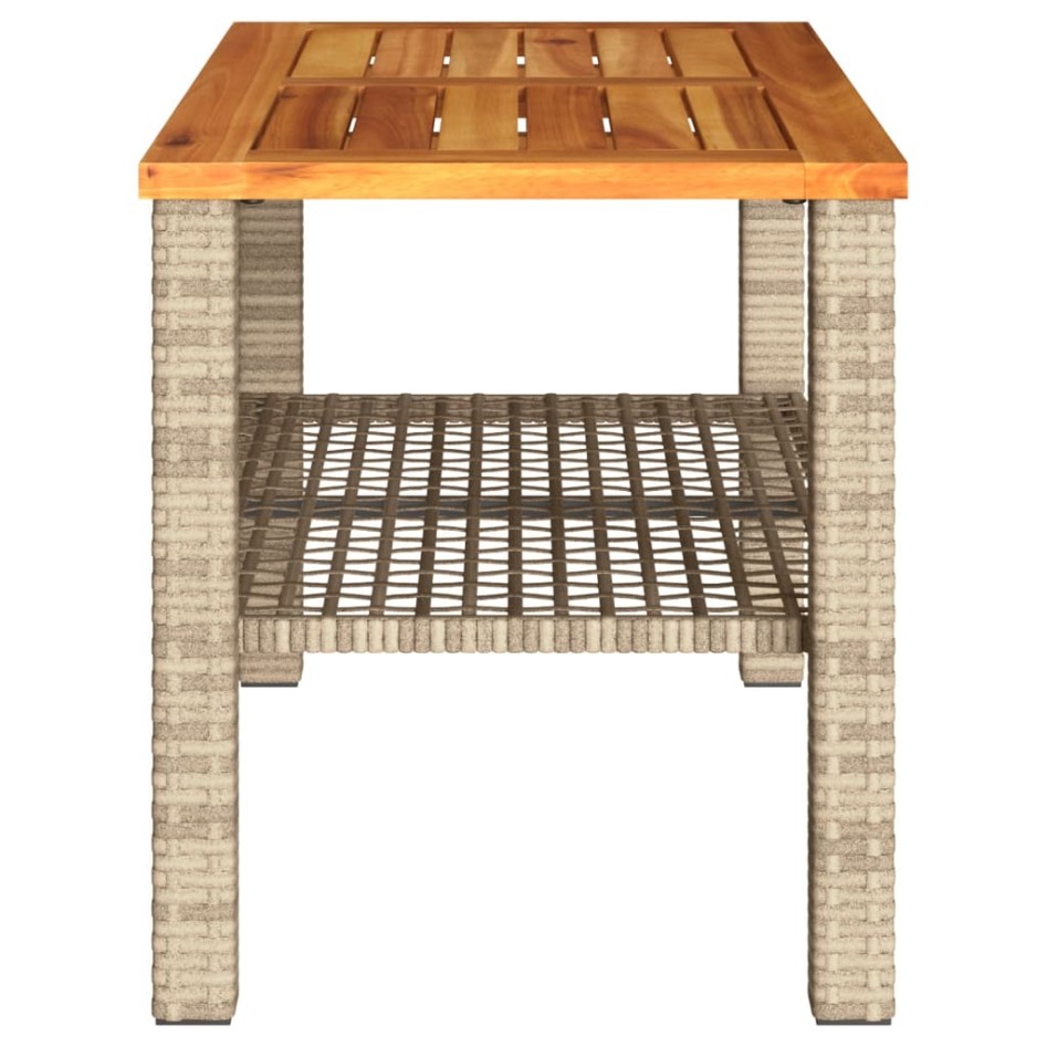 Mesa de jardín ratán sintético madera acacia beige 70x38x42