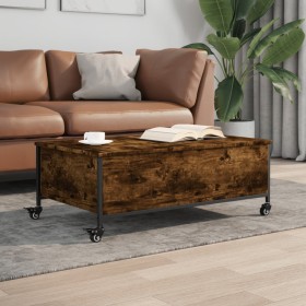 Mesa de centro con ruedas madera ingeniería roble 91x55x34
