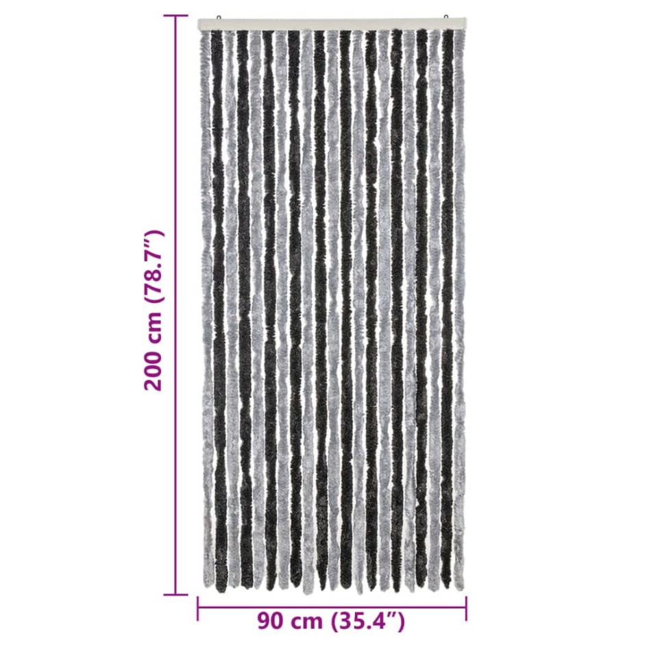 Cortina antimoscas chenilla gris y negro 90x200