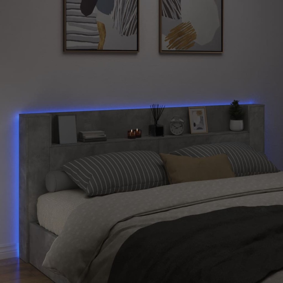 Cabecero de cama con luz LED gris hormigón 220x16,5x103,5