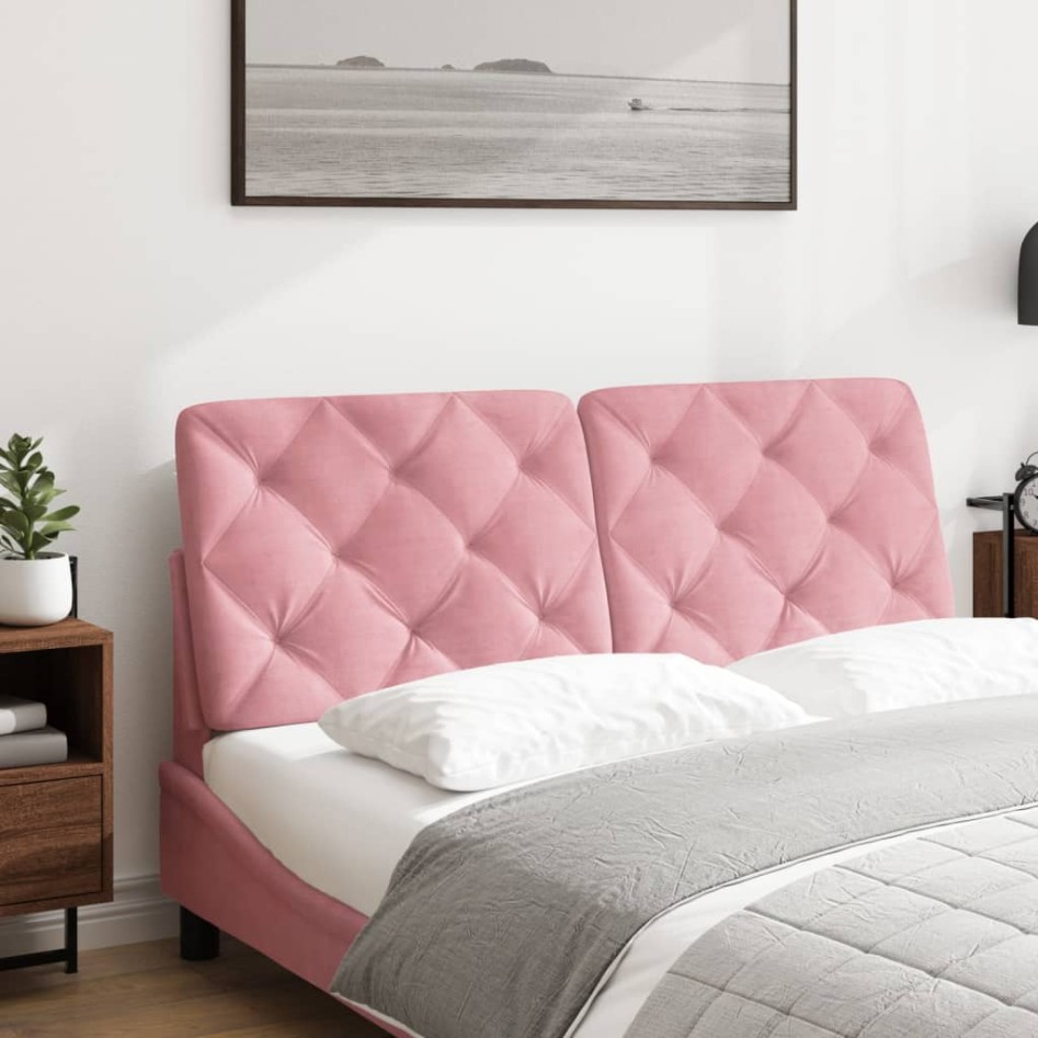 Cabecero de cama acolchado terciopelo rosa 140