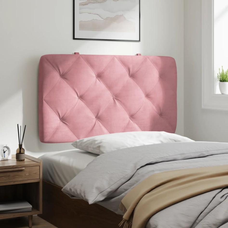 Cabecero de cama acolchado terciopelo rosa 80