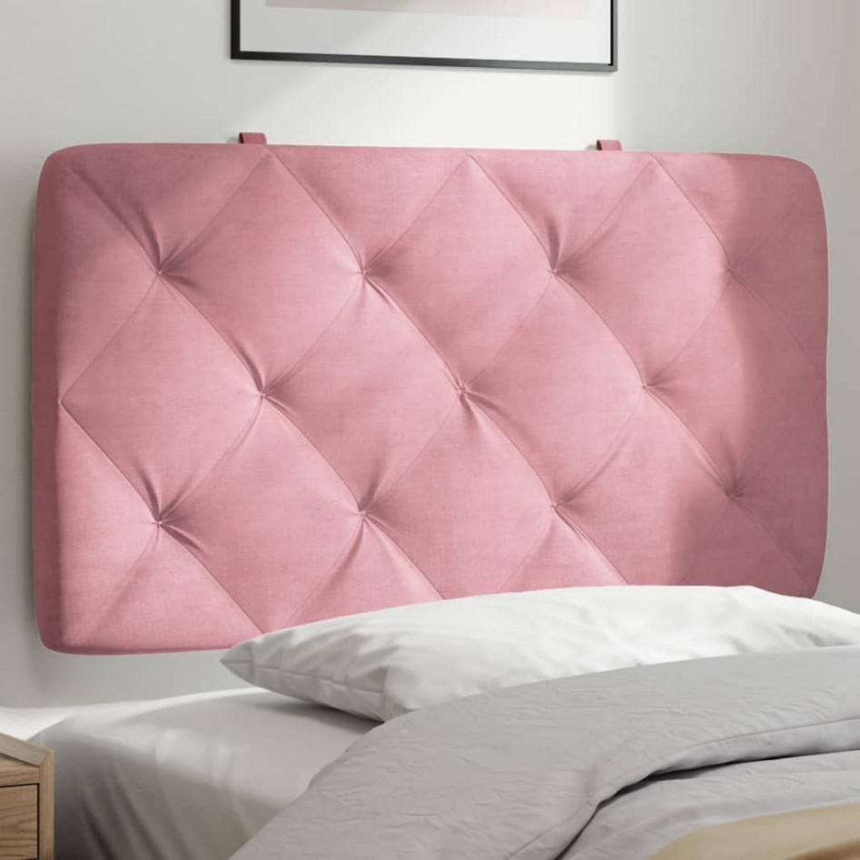 Cabecero de cama acolchado terciopelo rosa 90