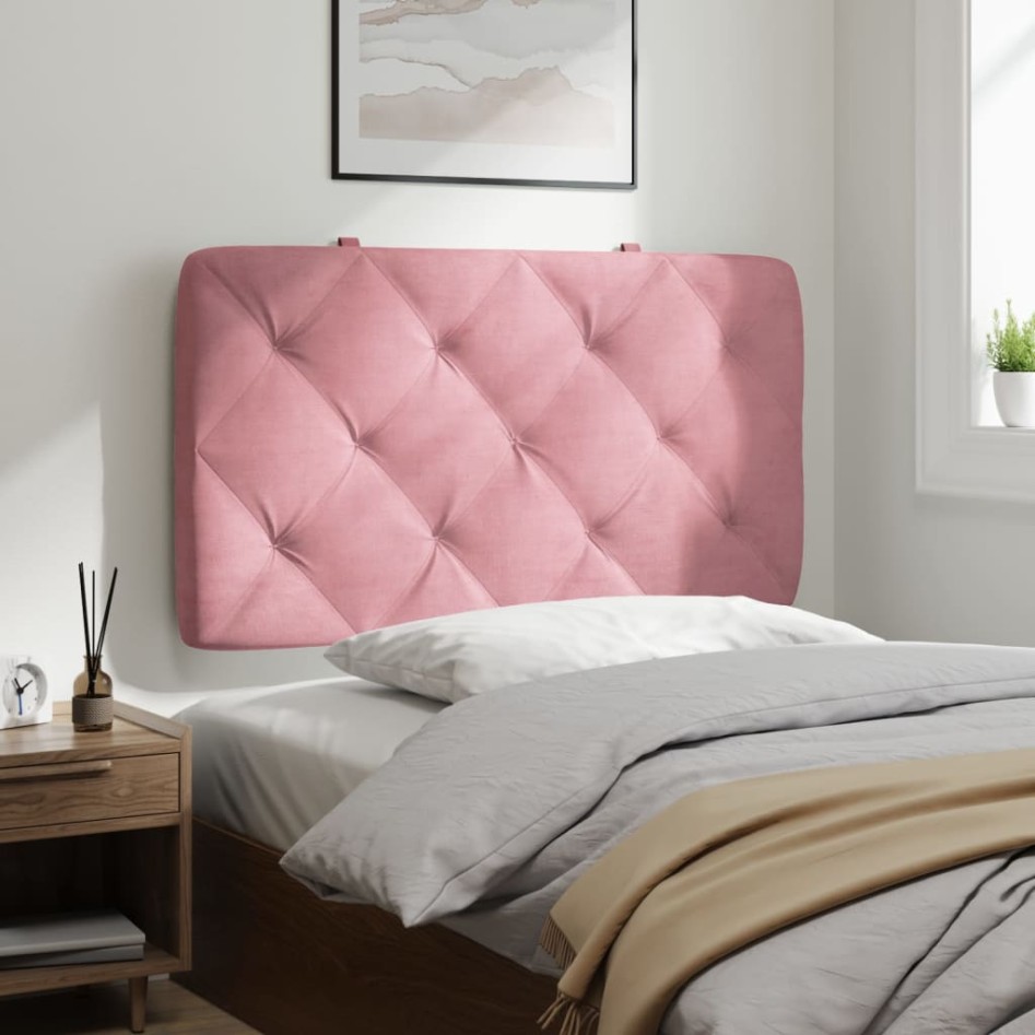 Cabecero de cama acolchado terciopelo rosa 90