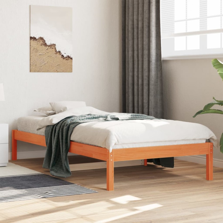Sofá cama sin colchón madera maciza pino marrón cera 80x200