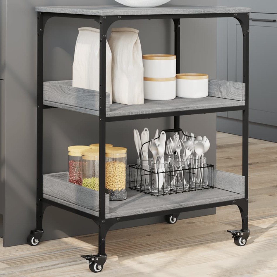 Carrito de cocina madera ingeniería gris Sonoma 60x41x80,5