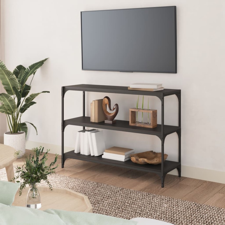 Estantería madera contrachapada y acero negro 100x33x70,5