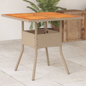 Mesa de jardín ratán sintético madera acacia beige 80x80x75