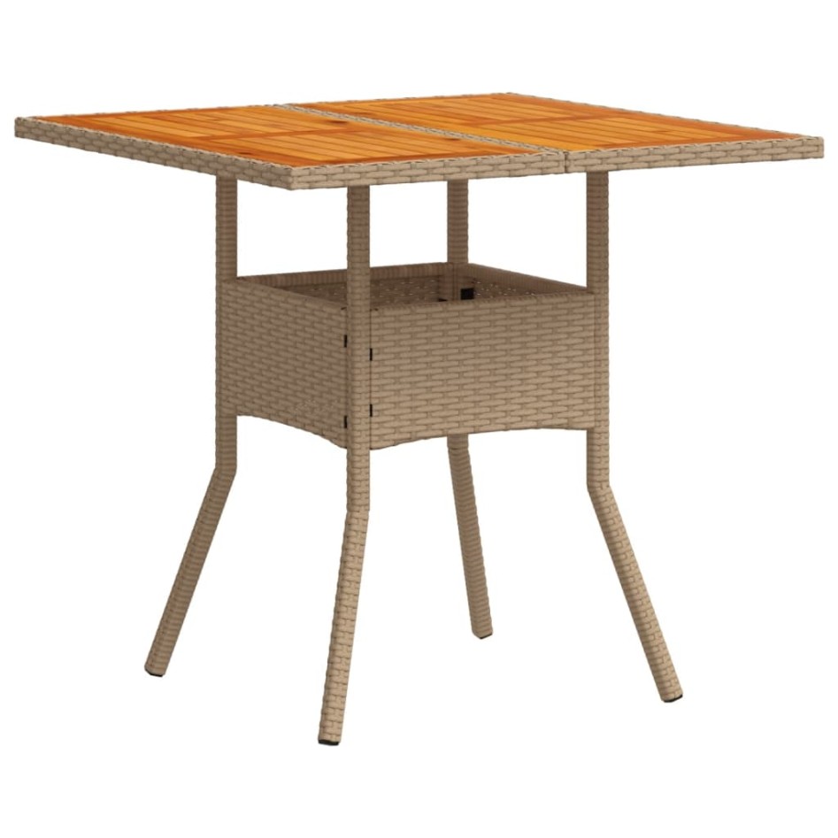 Mesa de jardín ratán sintético madera acacia beige 80x80x75