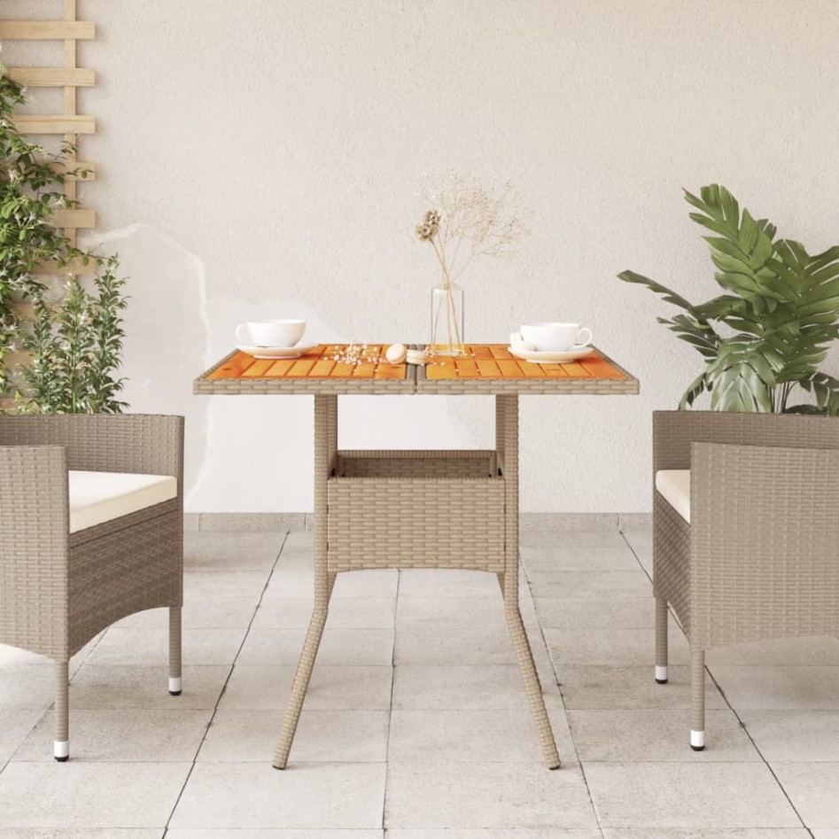 Mesa de jardín ratán sintético madera acacia beige 80x80x75
