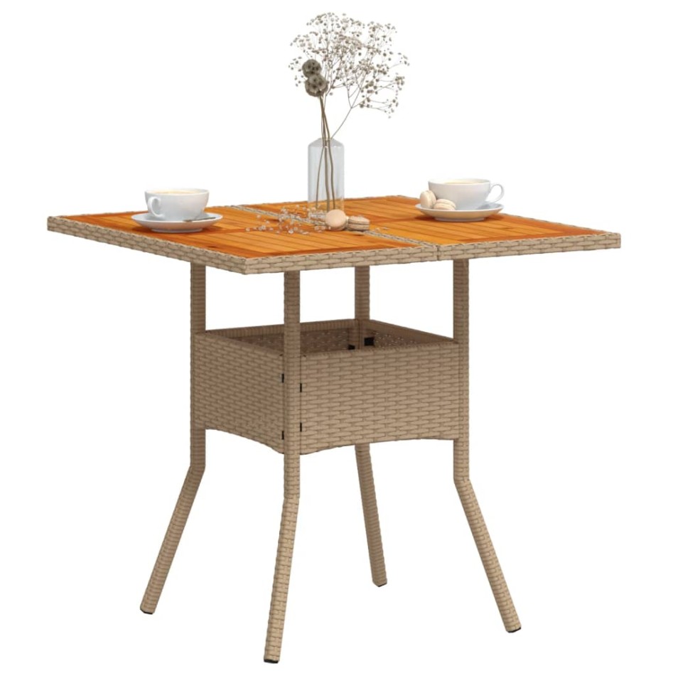 Mesa de jardín ratán sintético madera acacia beige 80x80x75