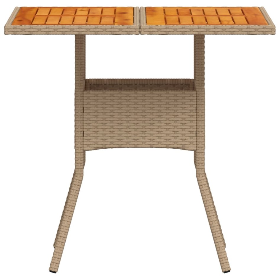 Mesa de jardín ratán sintético madera acacia beige 80x80x75