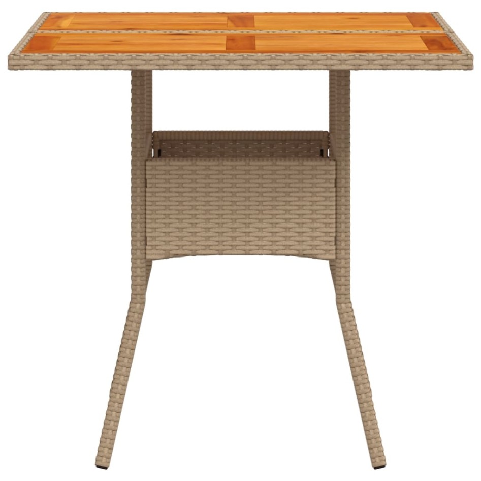 Mesa de jardín ratán sintético madera acacia beige 80x80x75