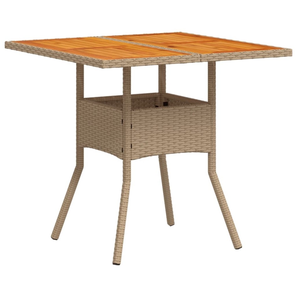 Mesa de jardín ratán sintético madera acacia beige 80x80x75