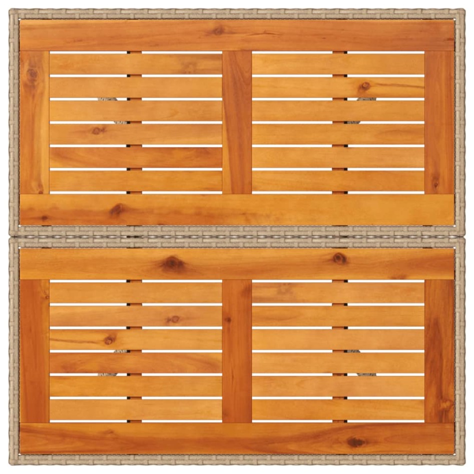 Mesa de jardín ratán sintético madera acacia beige 80x80x75