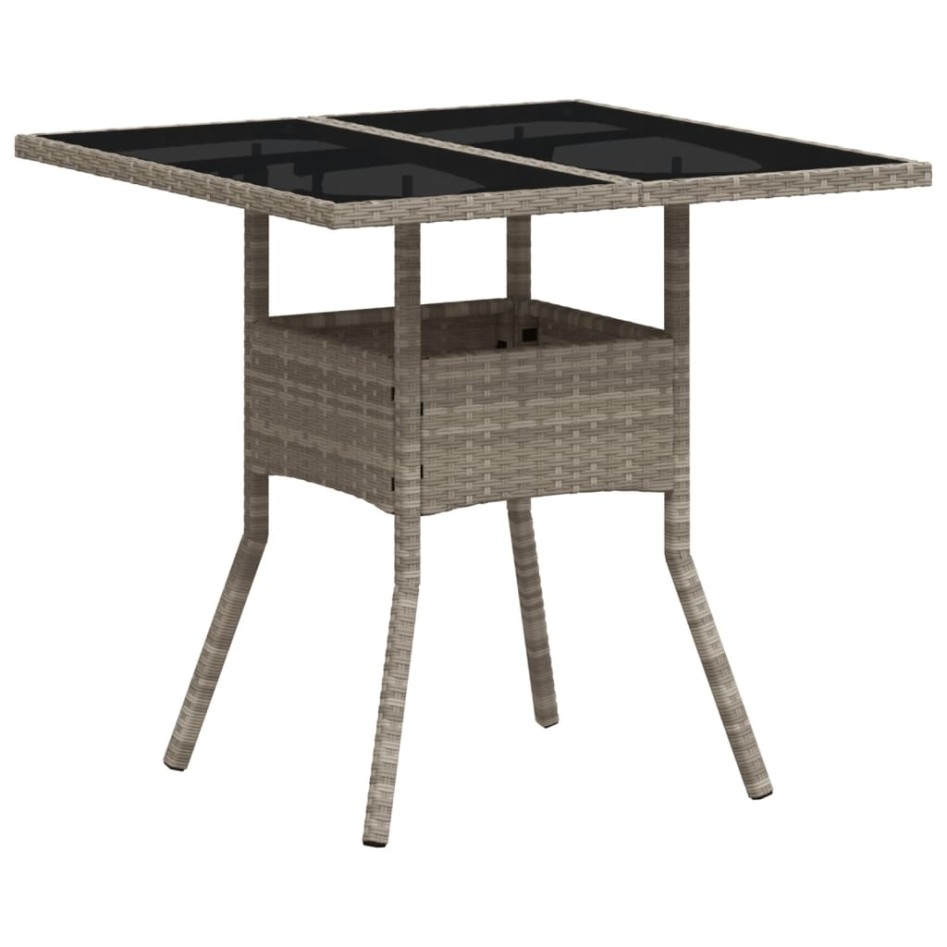 Mesa de jardín superficie de vidrio y ratán PE gris 80x80x75