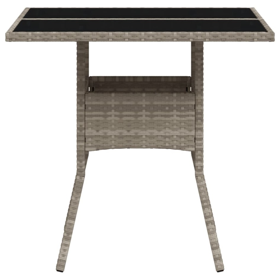 Mesa de jardín superficie de vidrio y ratán PE gris 80x80x75