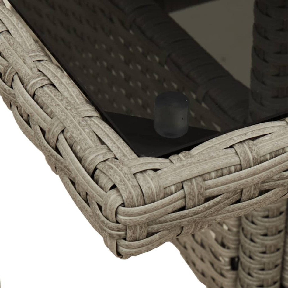 Mesa de jardín superficie de vidrio y ratán PE gris 80x80x75