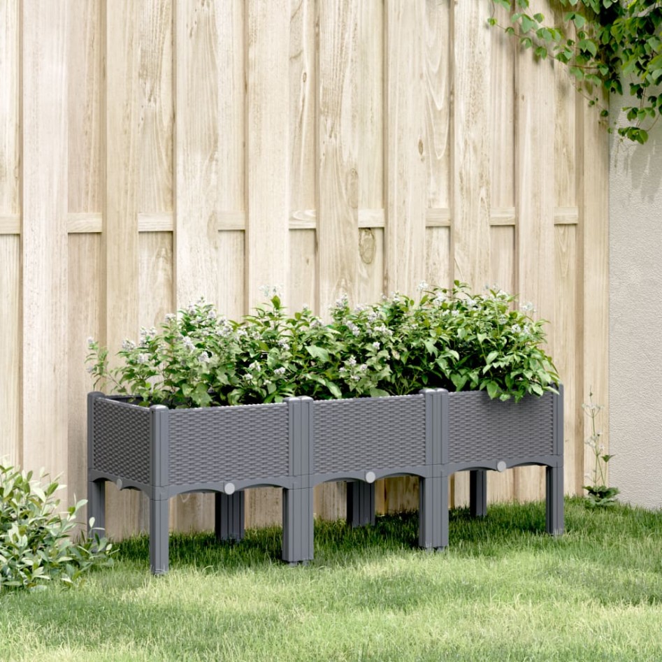 Jardinera con patas PP azul gris 120x40x42