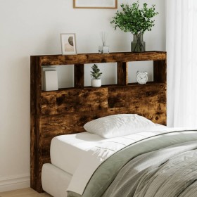 Cabecero de cama con luz LED roble ahumado 100x17x102