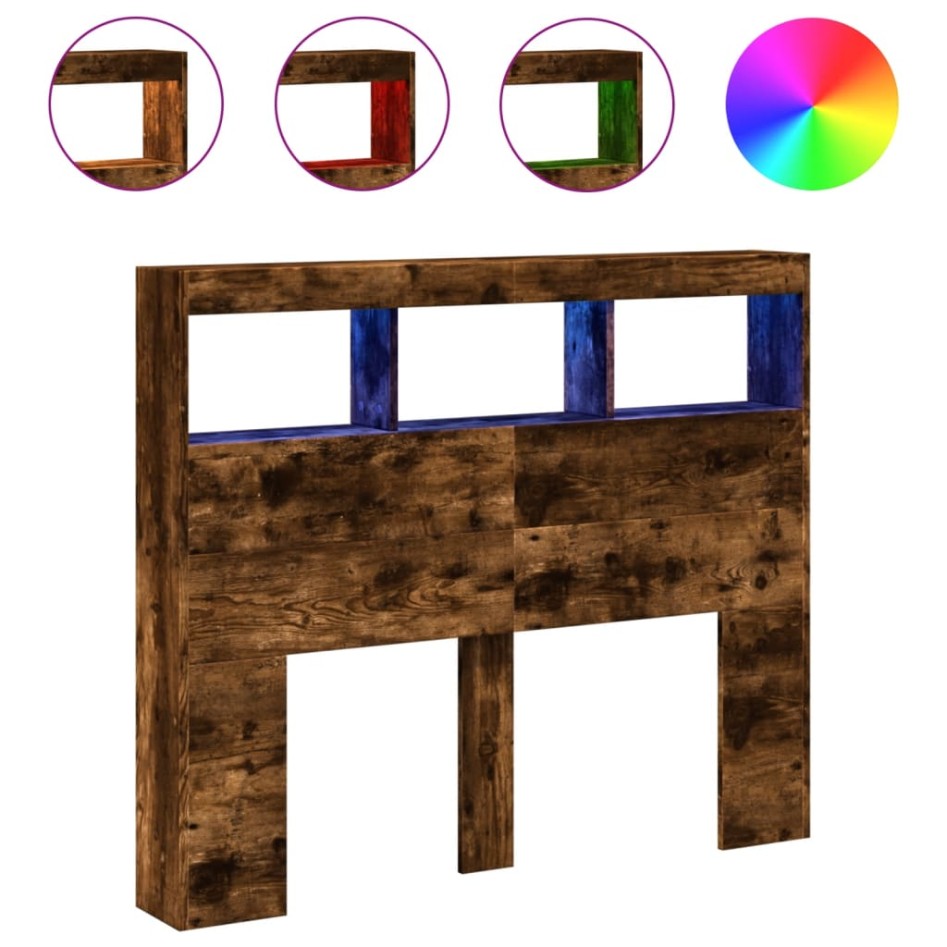 Cabecero de cama con luz LED roble ahumado 100x17x102